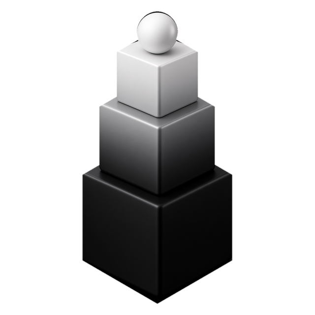 A stack of three cubes with a sphere on top: the DotTower mark